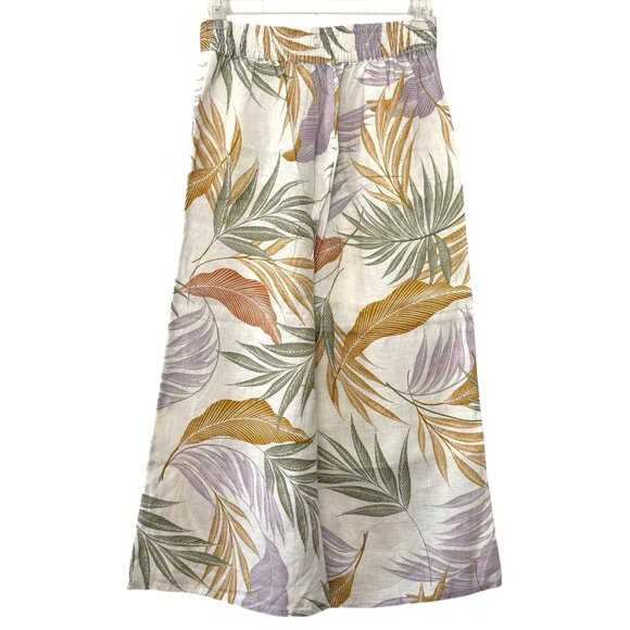Tahari 100% Linen Crop‎ Palazzo Pant Wide Leg Tropical Beachy Resort Vacation S - Picture 1 of 9